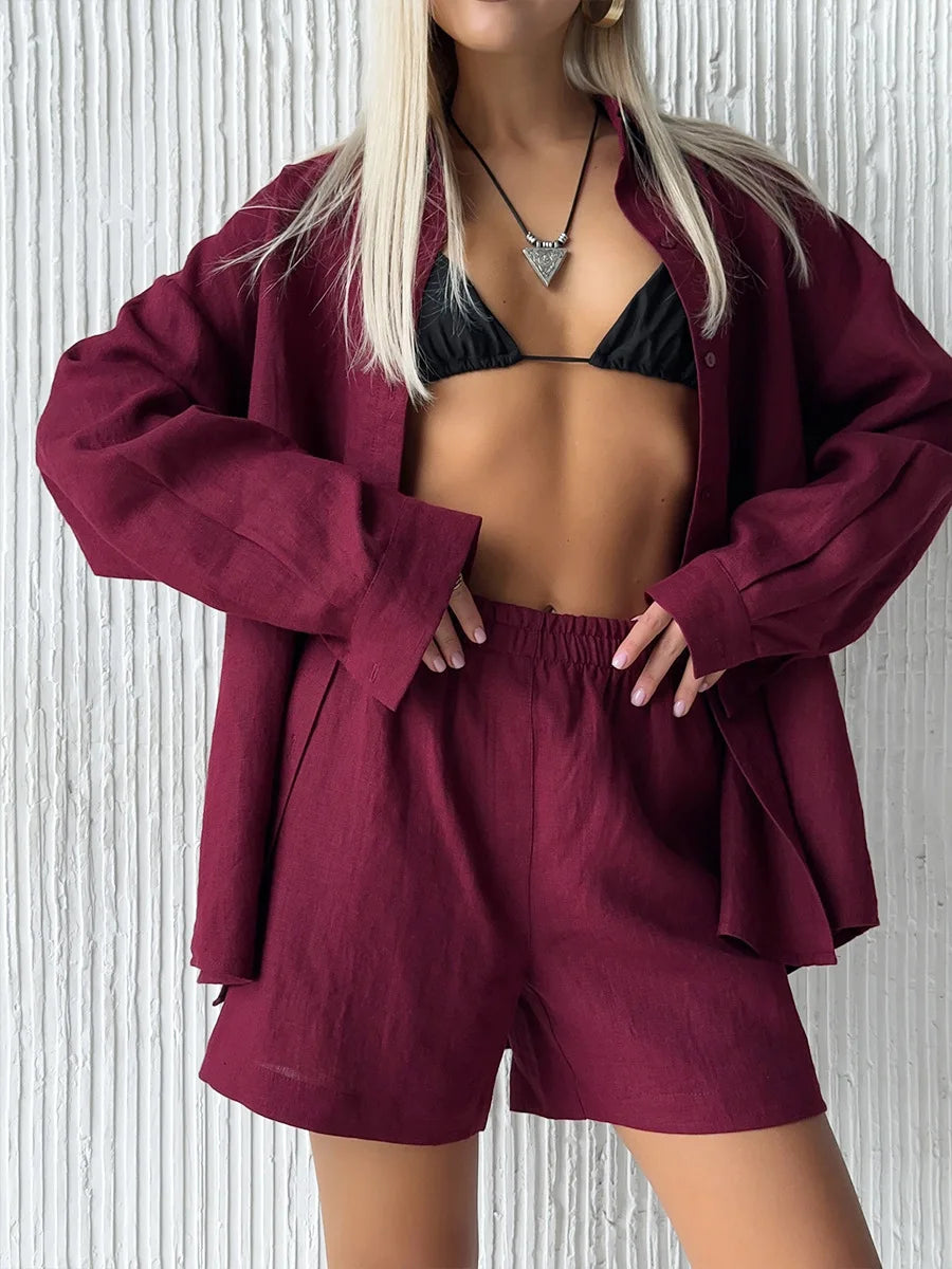 Casual Cotton Button Down Set