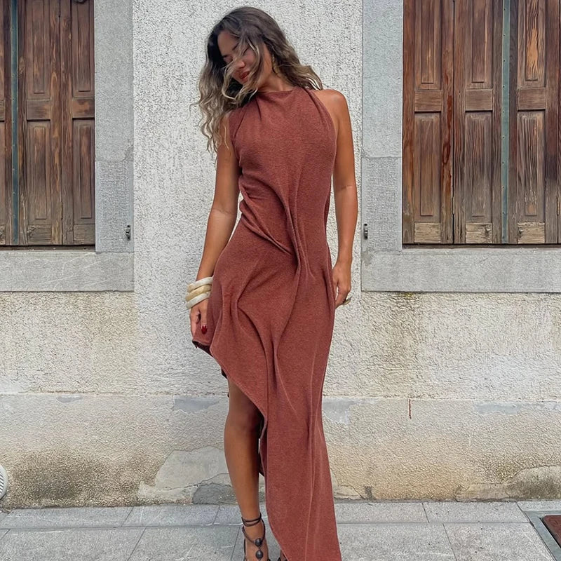 Soft Ruched Halter Maxi Dress
