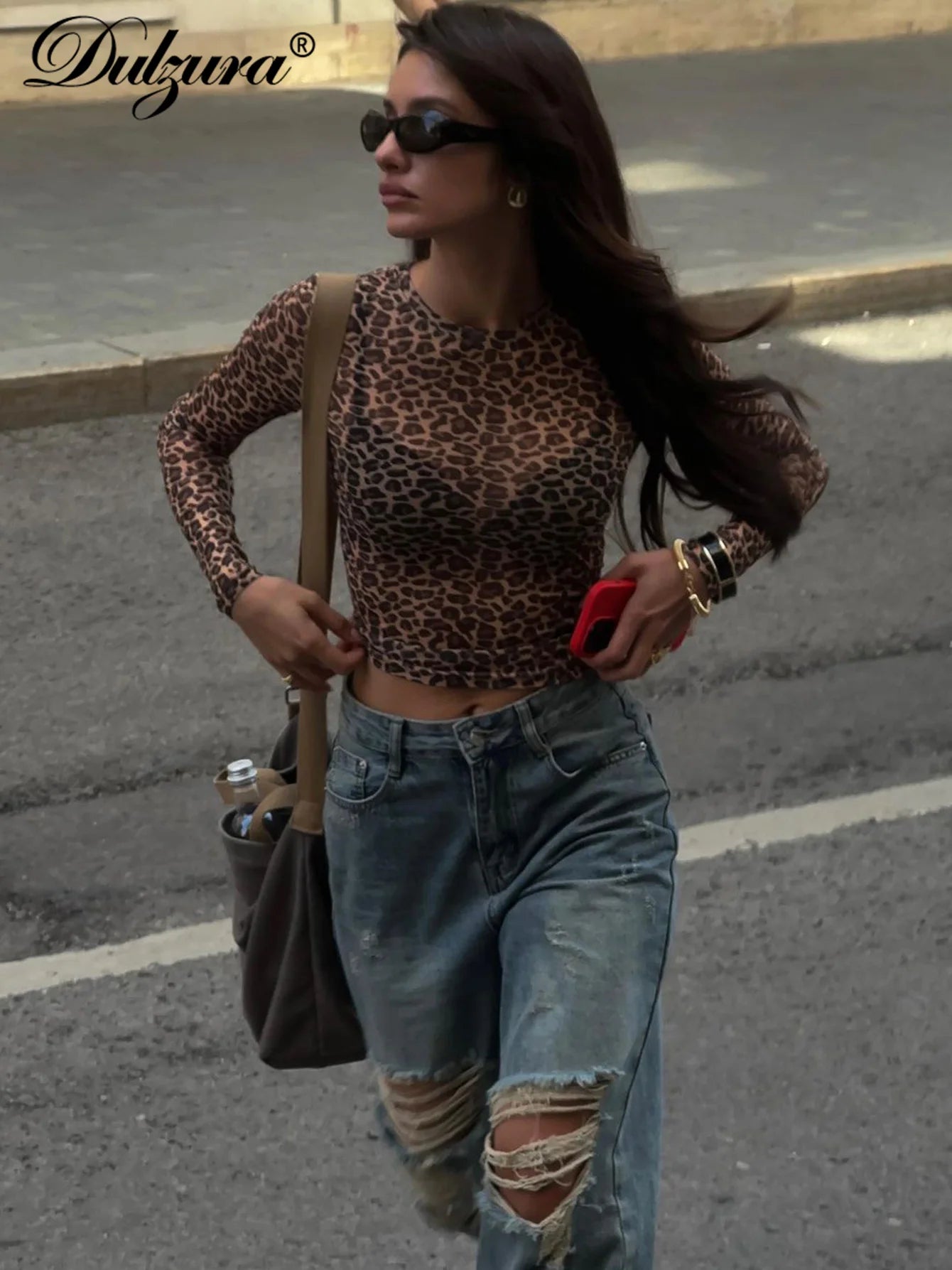 Leopard Bodycon Long Sleeve Crop