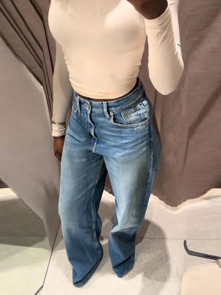 Leather Patchwork Denim Trousers