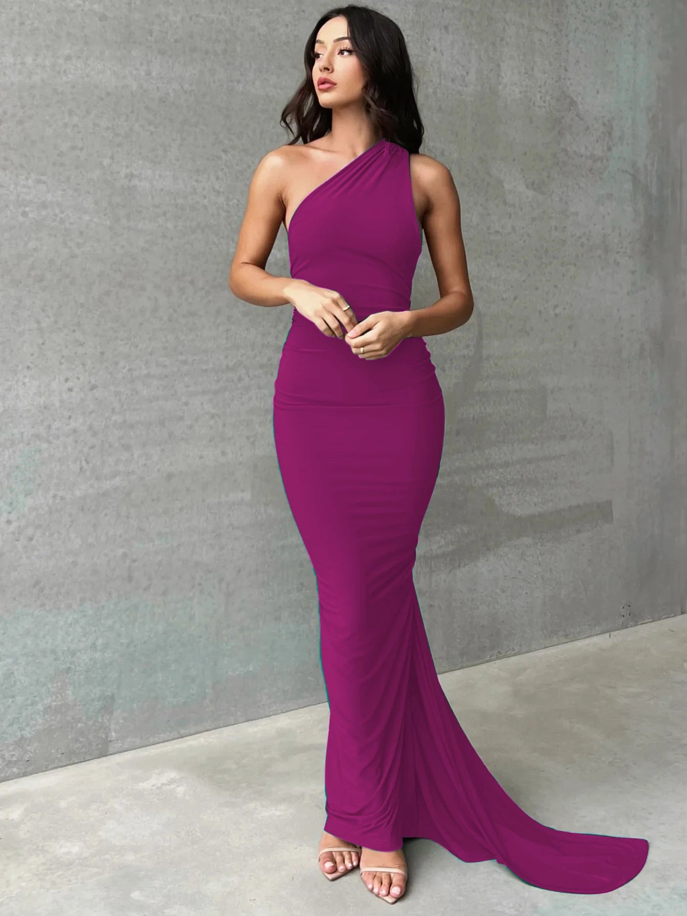 One Shoulder Backless Ruched Dress