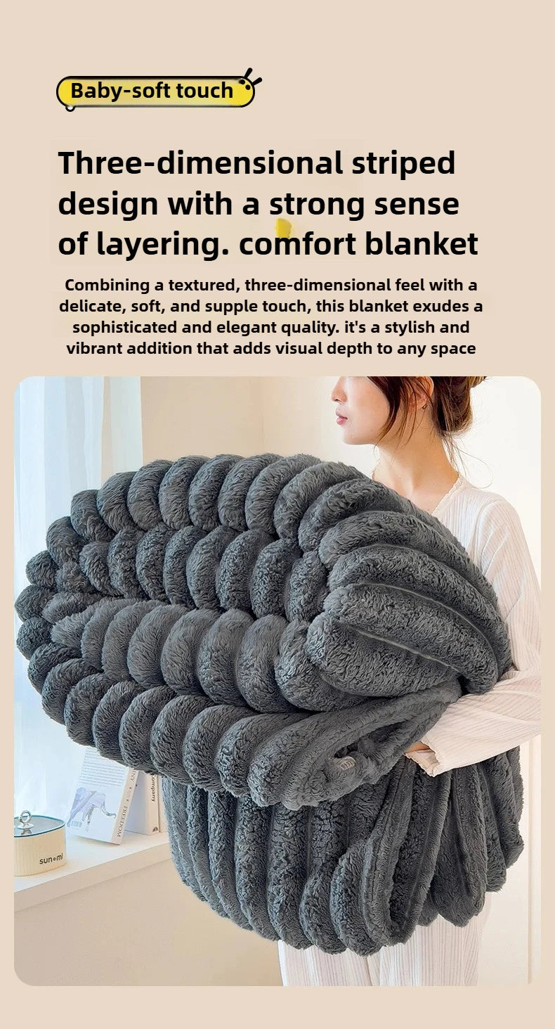Thickened Wide Striped Flannel Blanket