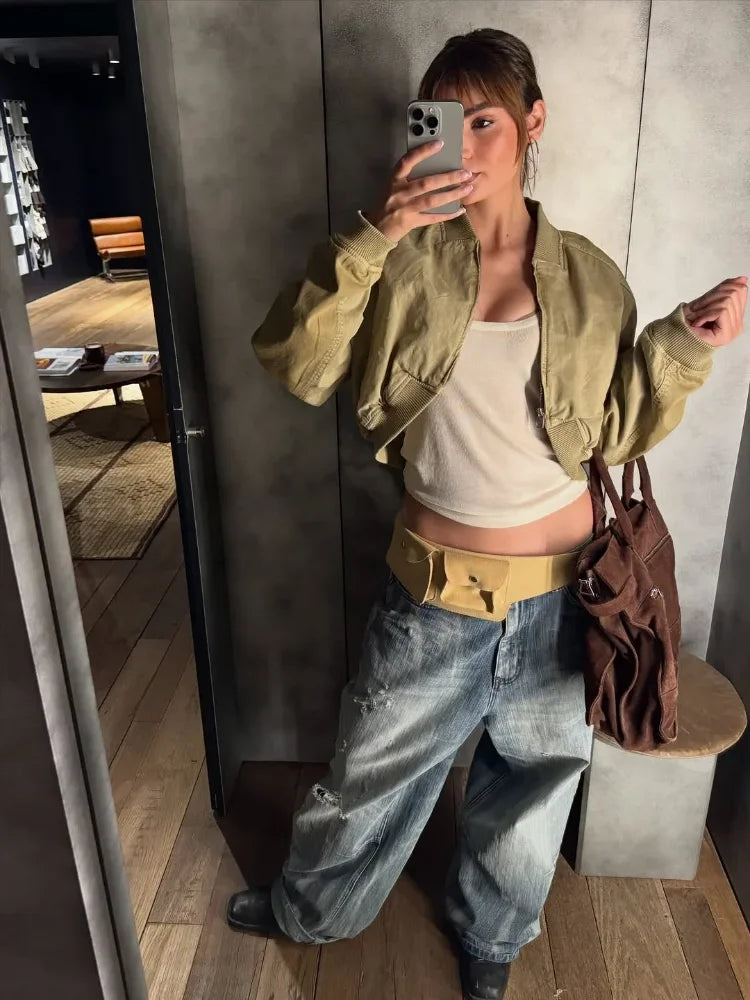 Khaki Cropped Bomber