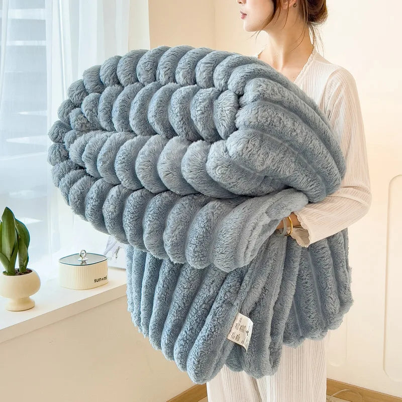 Thickened Wide Striped Flannel Blanket