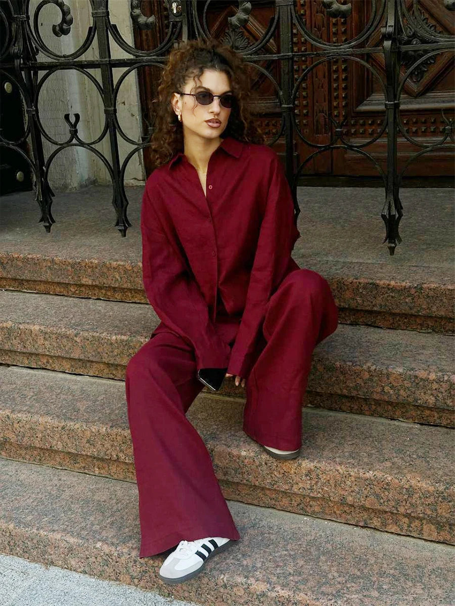 Casual Cotton Button Down Set