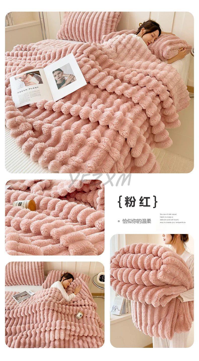 Thickened Wide Striped Flannel Blanket