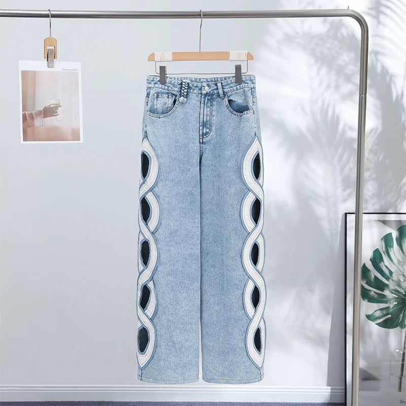 Hollow-out Denim Pants