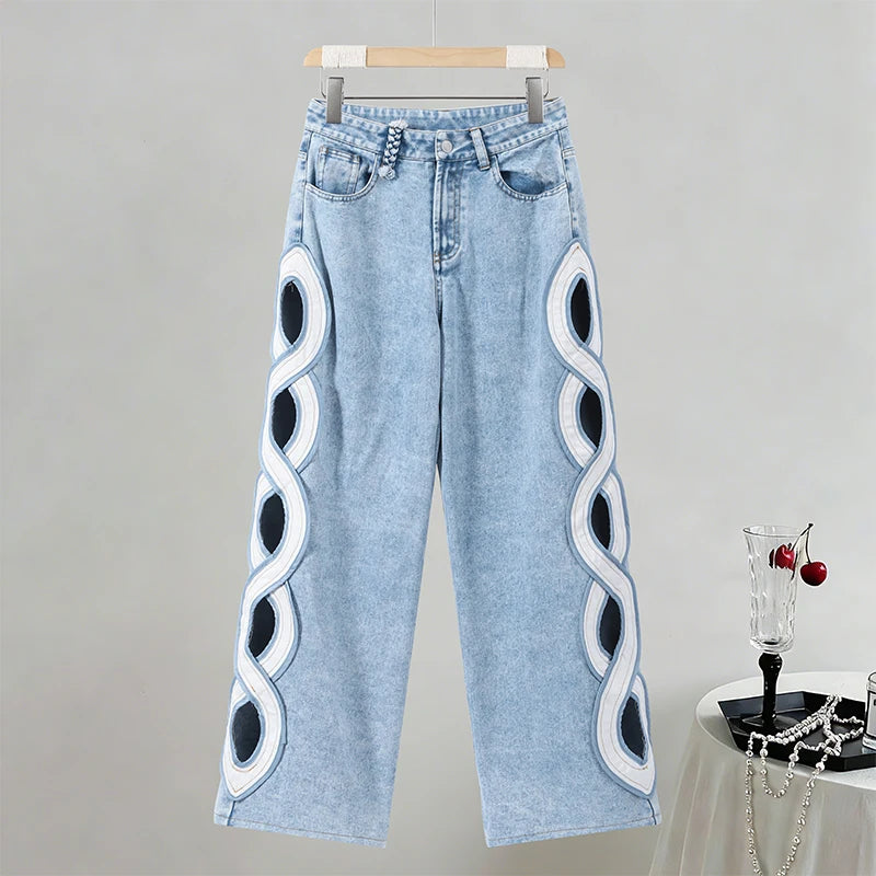 Hollow-out Denim Pants