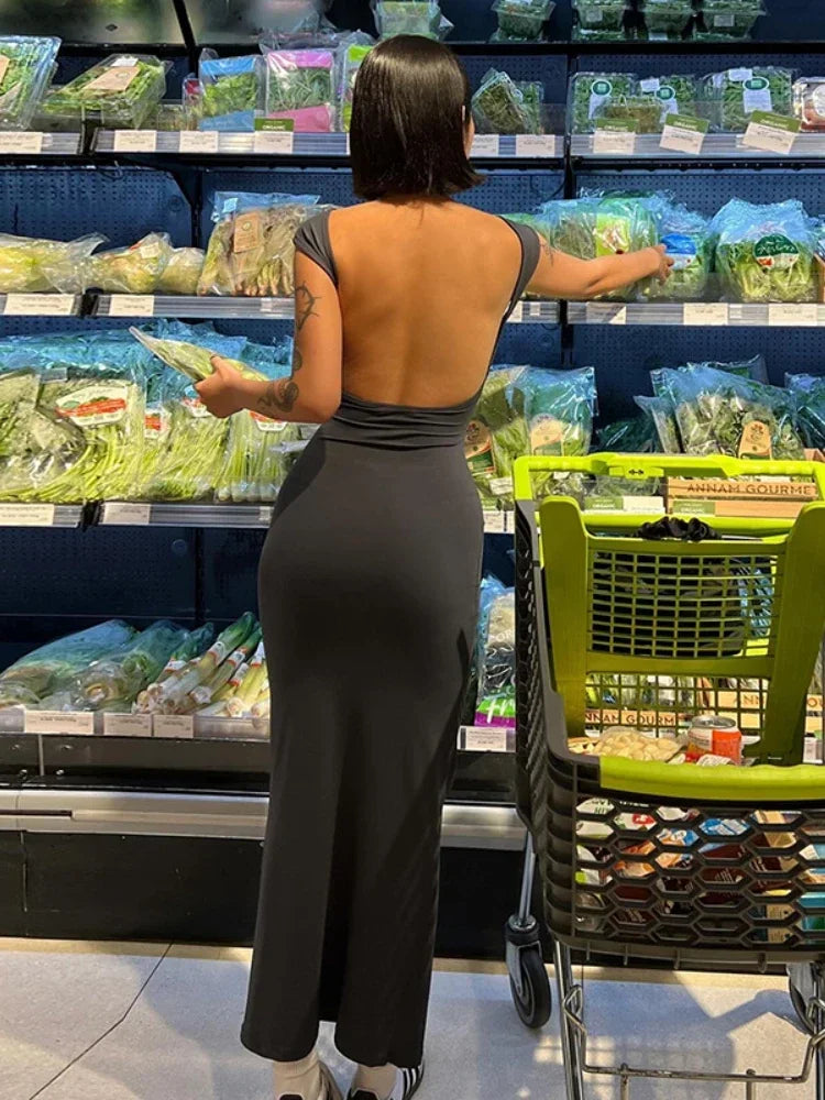 Short Sleeve Backless Dress