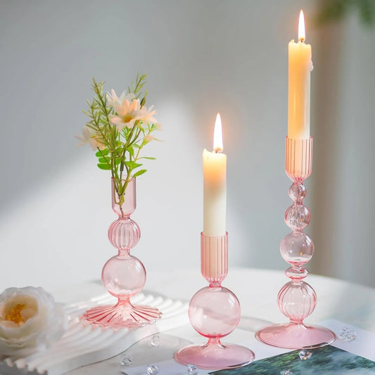 3Pcs Vintage Glass Candlestick Holders