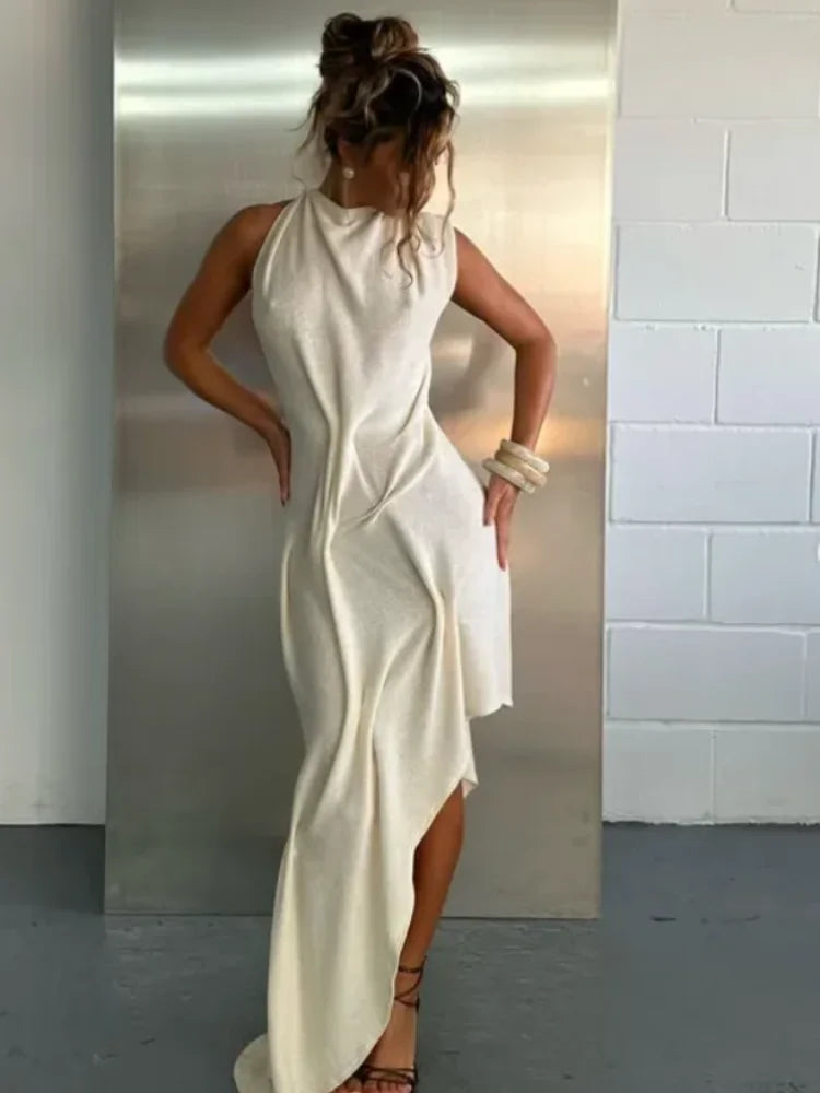 Soft Ruched Halter Maxi Dress