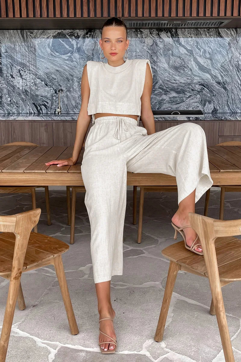 Linen Crop & Pants Set