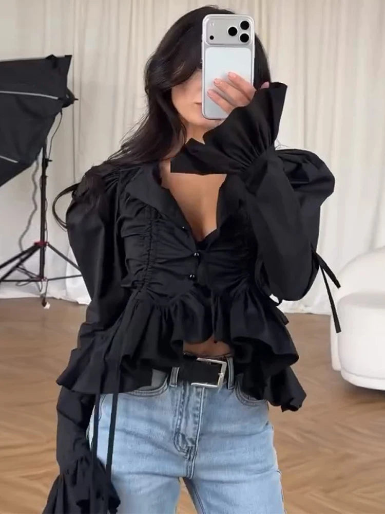 Ruffles Drawstring Fitted Blouse