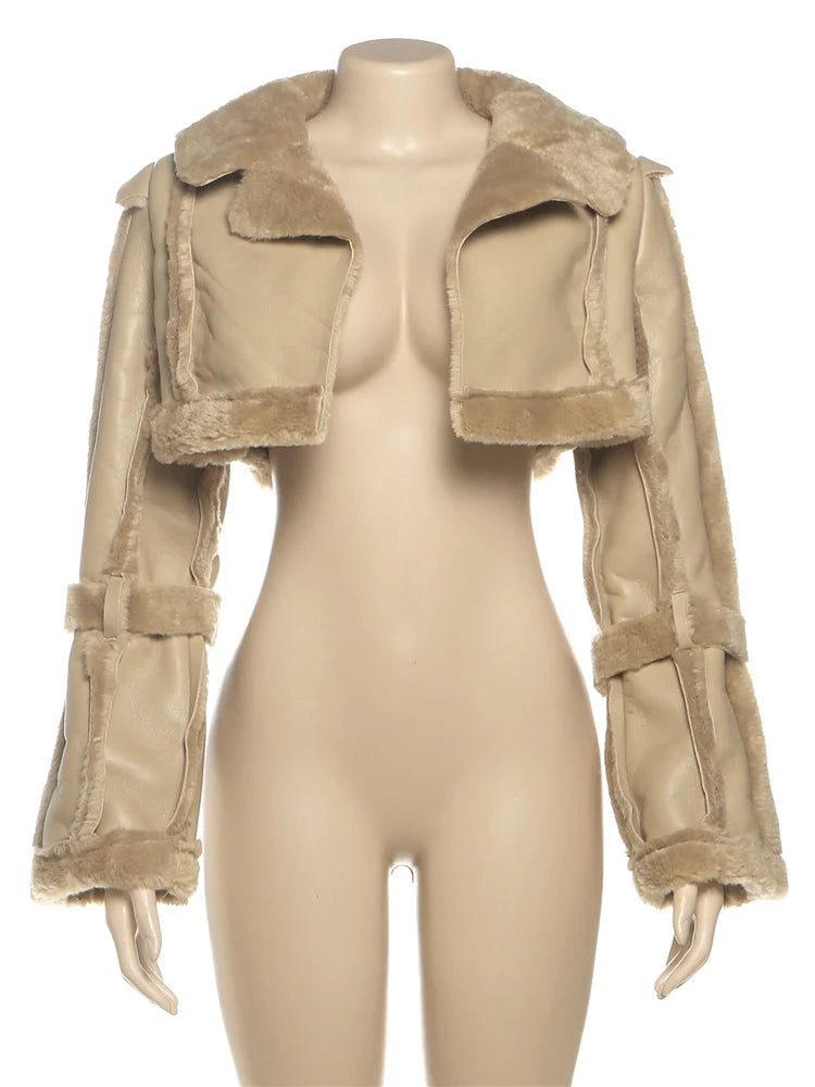 Furry Patchwork Crop Jacket