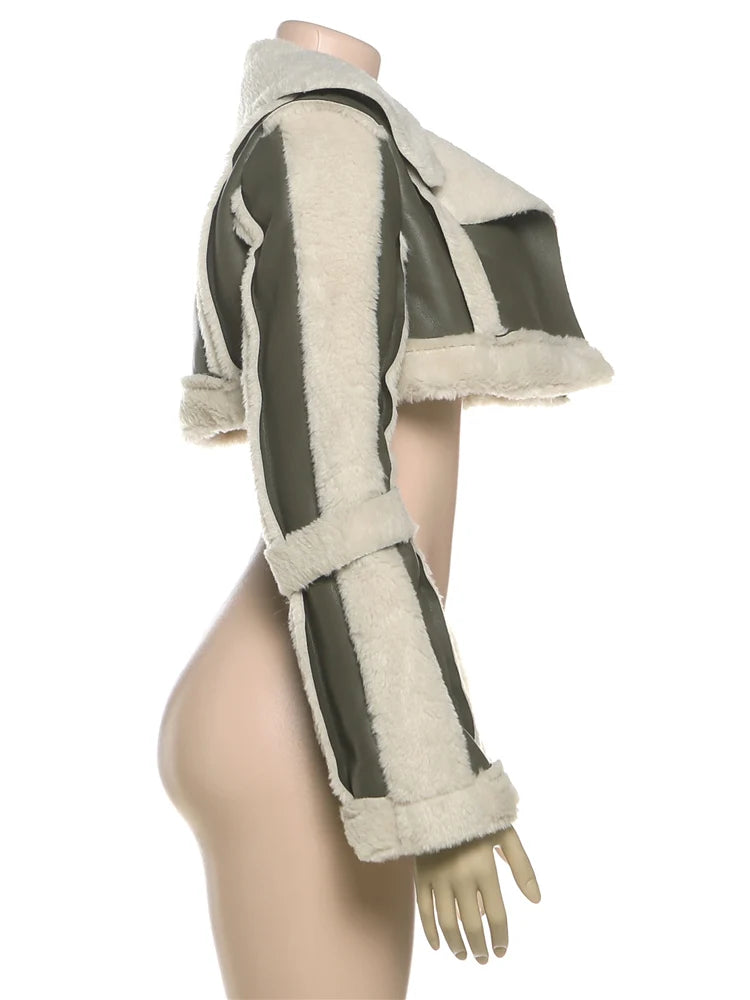 Furry Patchwork Crop Jacket