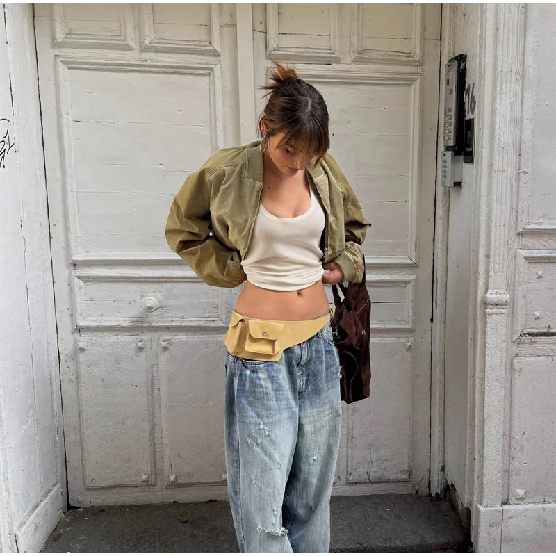 Khaki Cropped Bomber