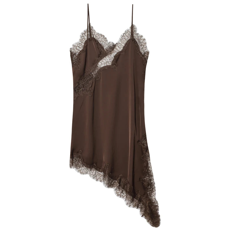 Lace Asymmetric Slip Dress