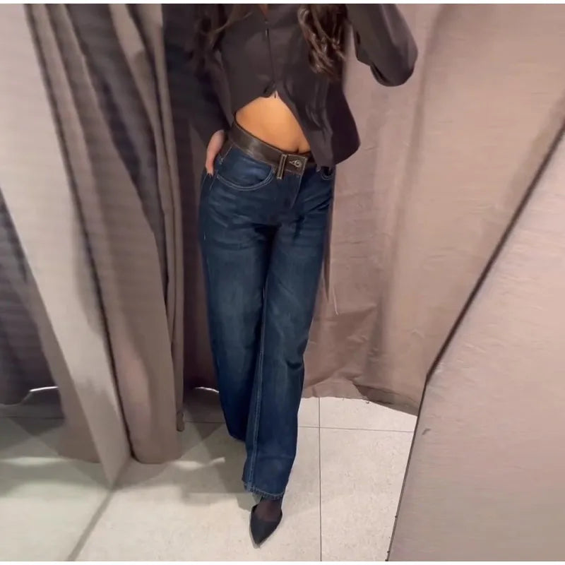 Leather Patchwork Denim Trousers