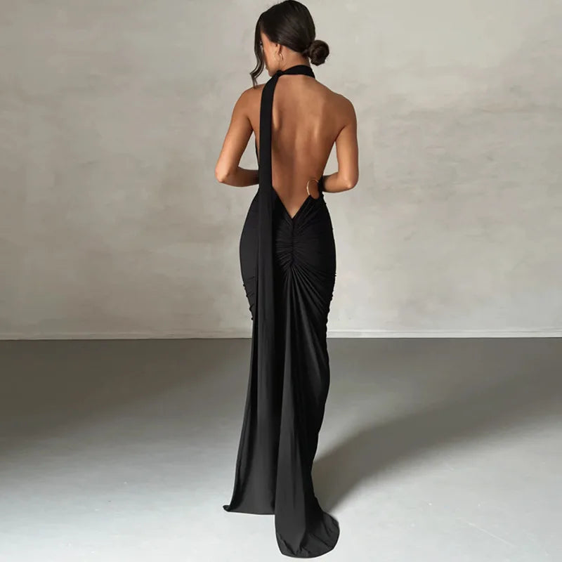 One Shoulder Backless Ruched Dress