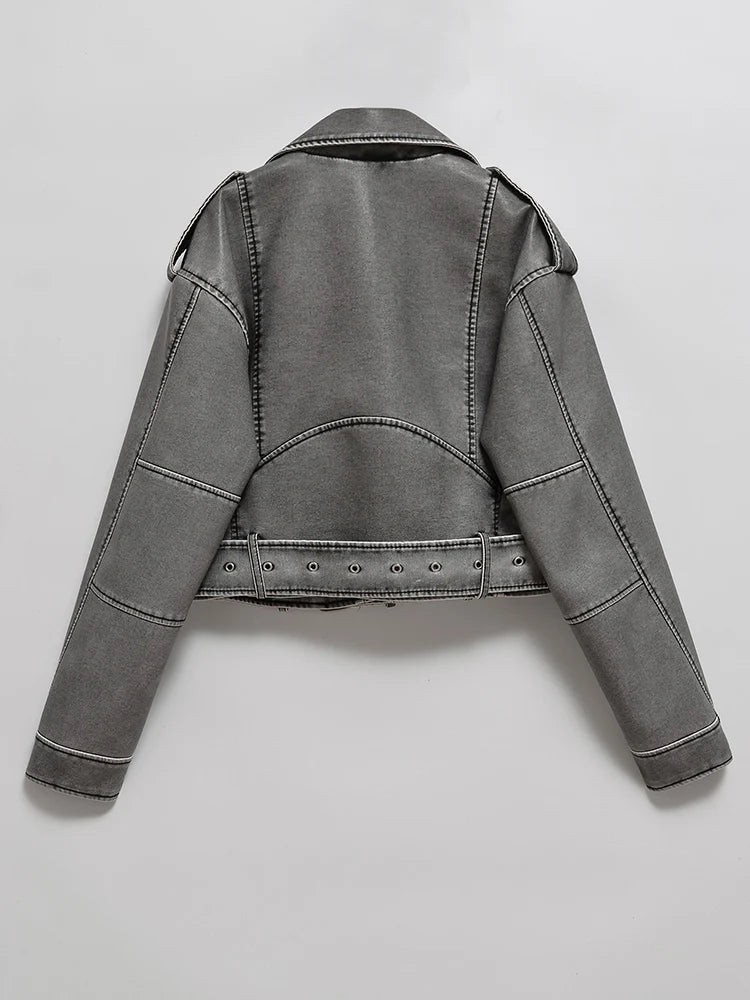 Vintage Washed Crop Faux Leather Jacket