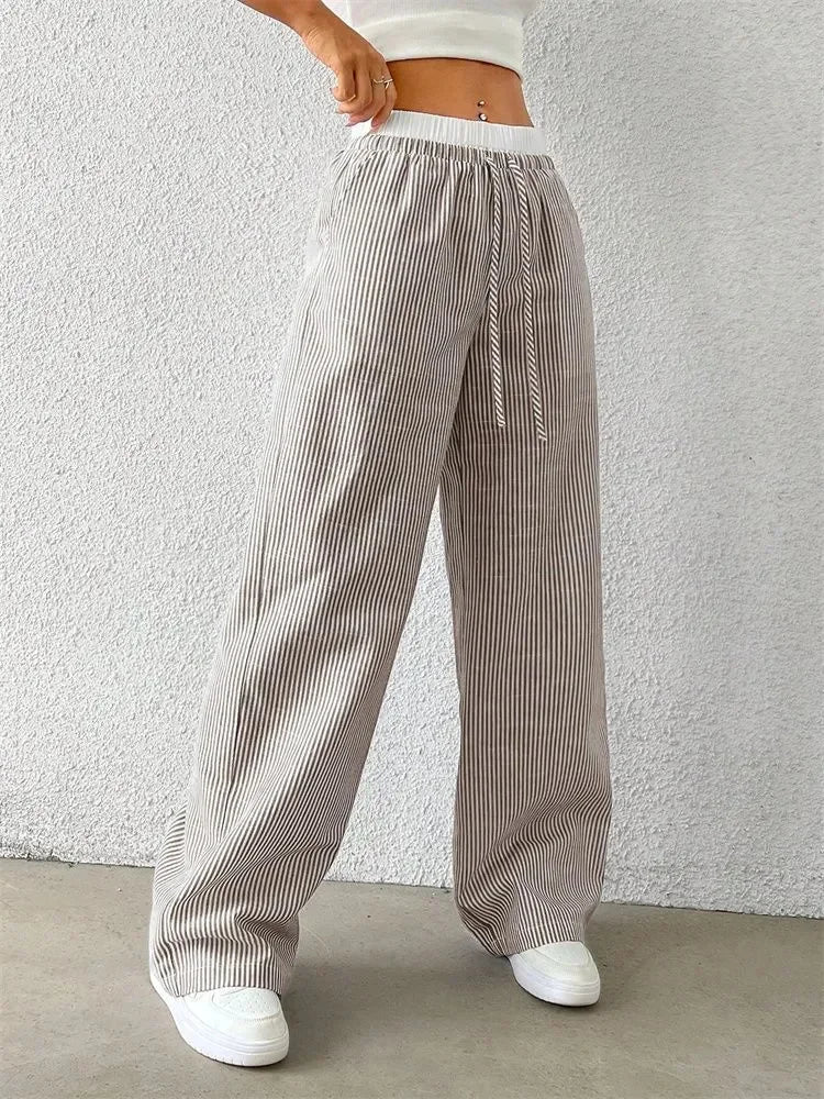 Casual Striped Woven Wide Leg Pants