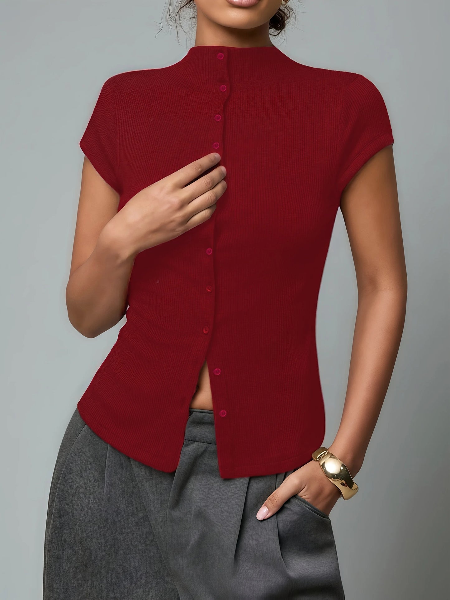 Short Sleeve Turtleneck Button up