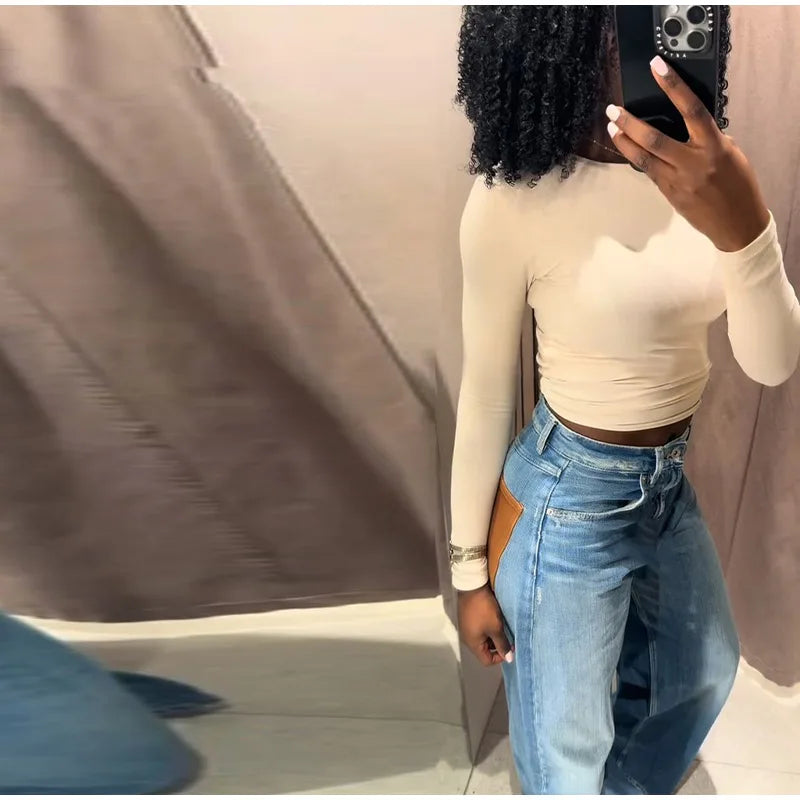 Leather Patchwork Denim Trousers