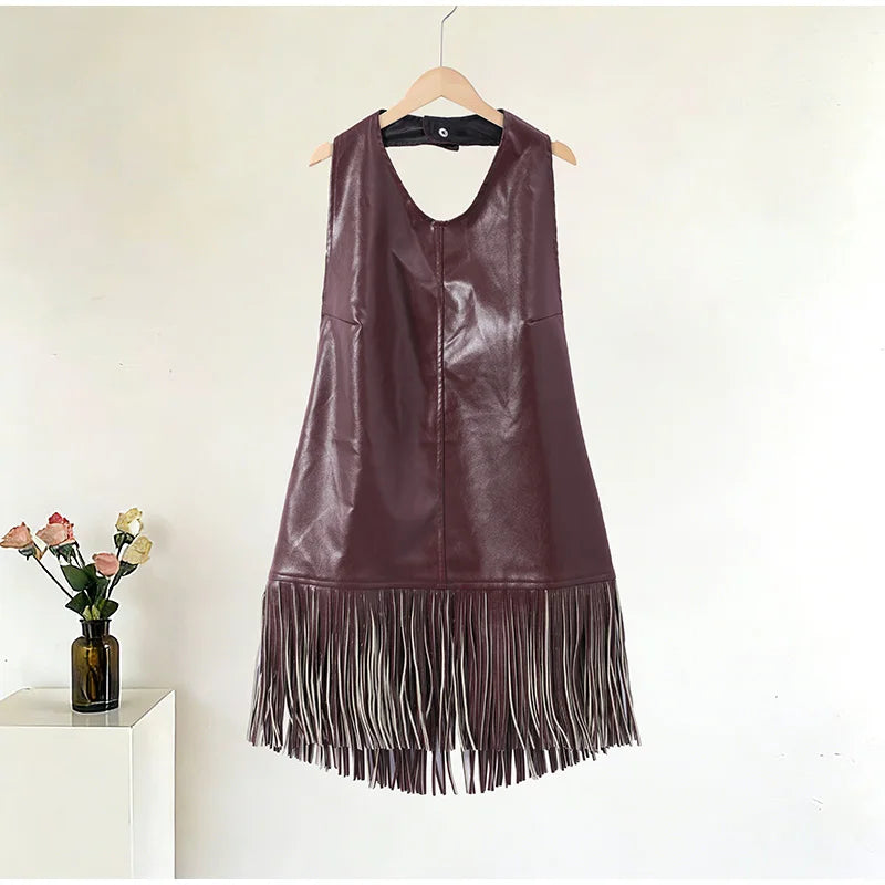 Faux Leather Fringe Halter Top