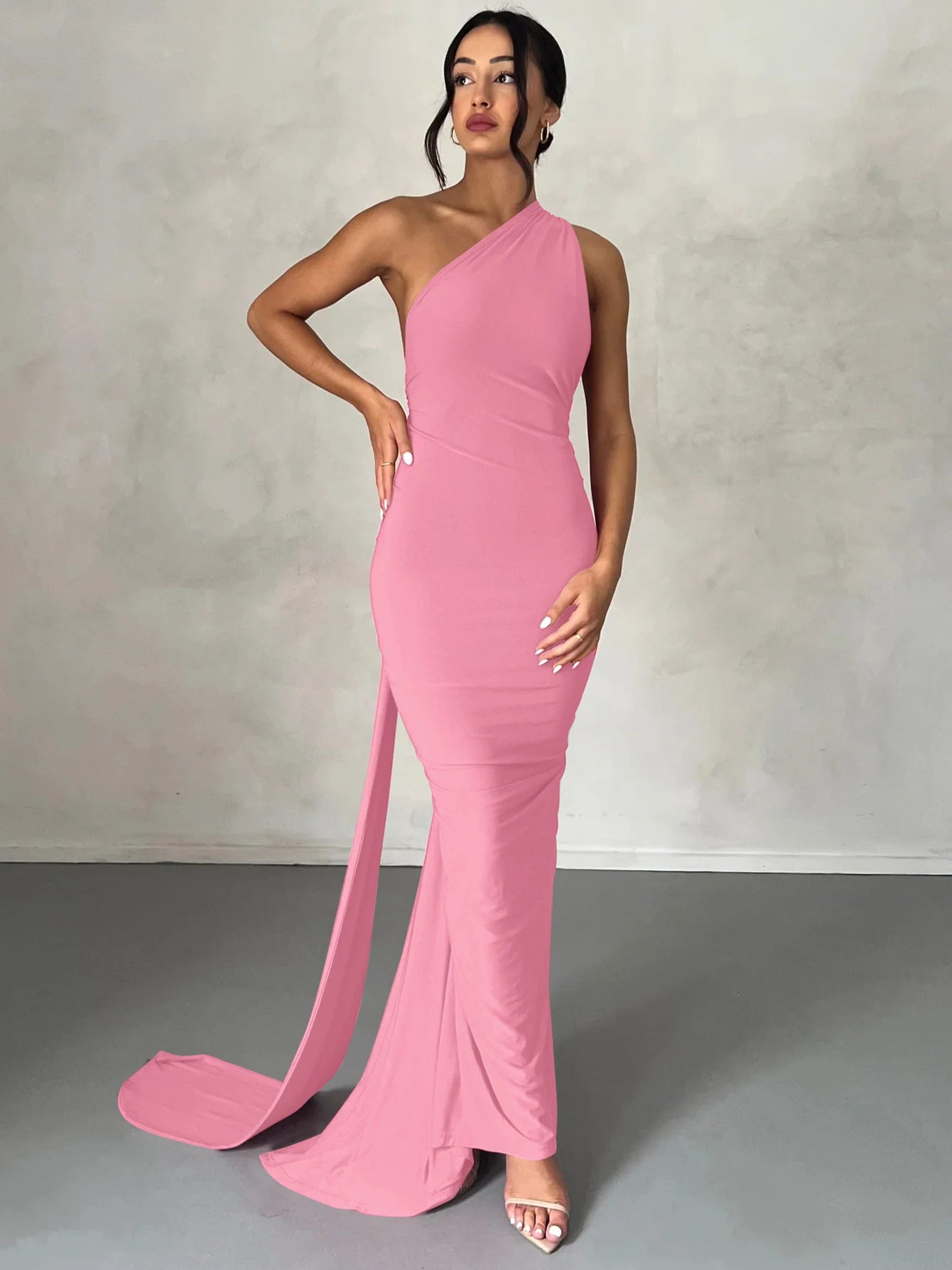 One Shoulder Backless Ruched Dress