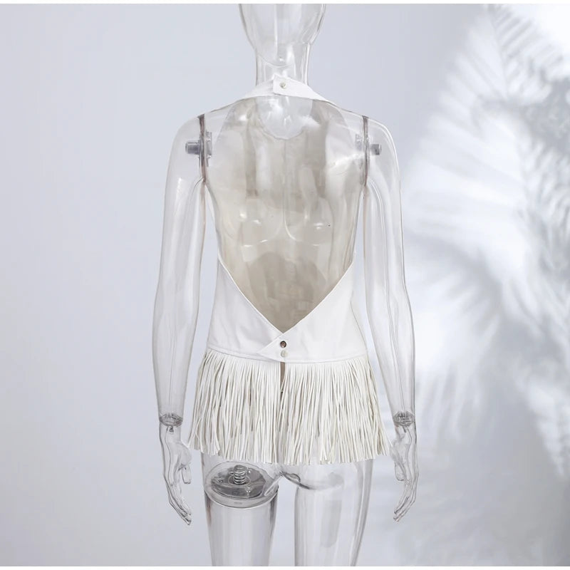 Faux Leather Fringe Halter Top
