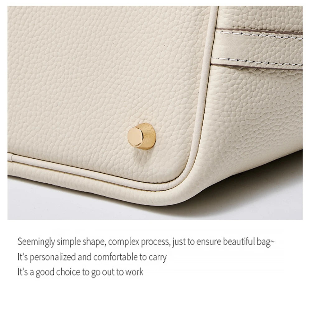 Genuine Leather Bucket Bag with Lock