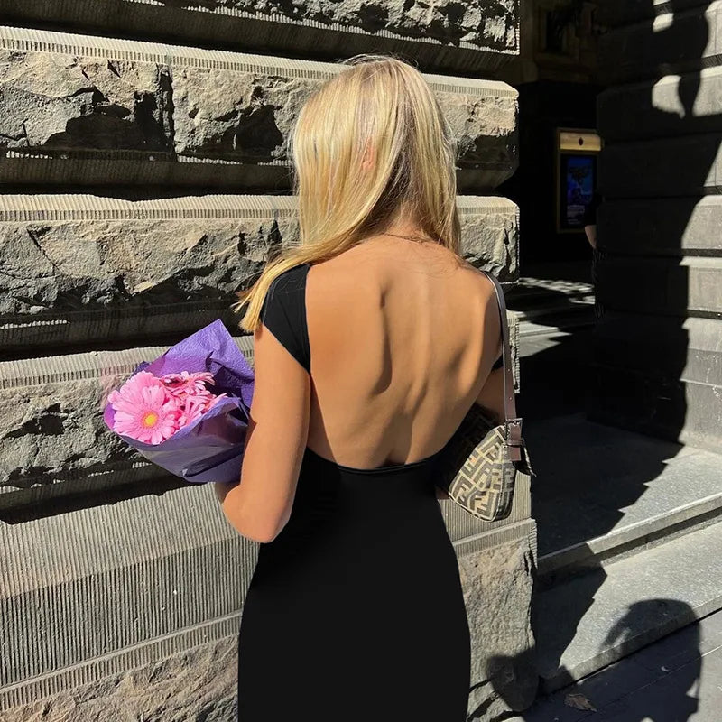 Short Sleeve Backless Dress