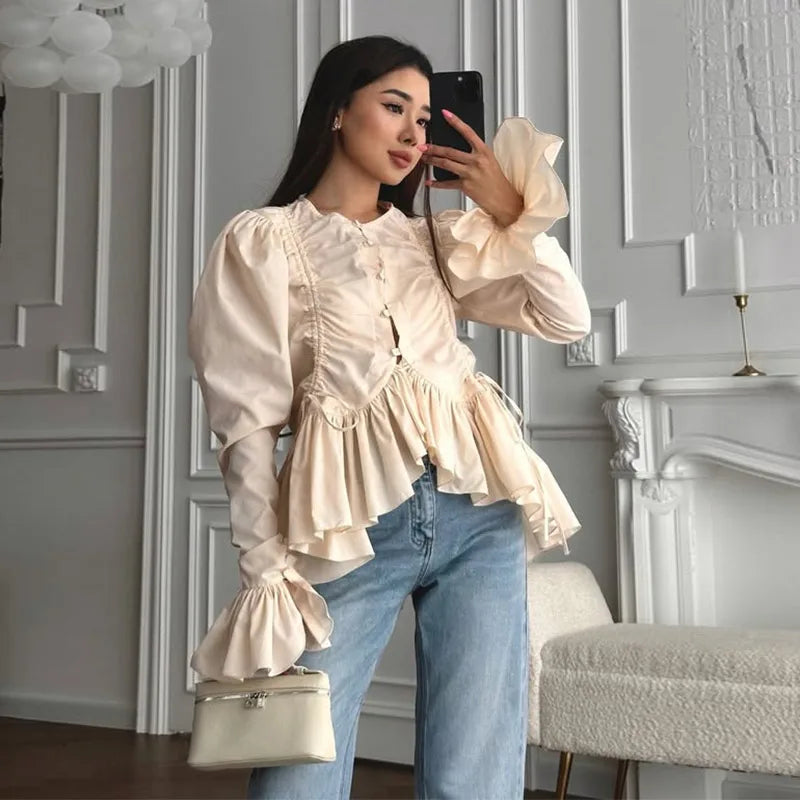 Ruffles Drawstring Fitted Blouse