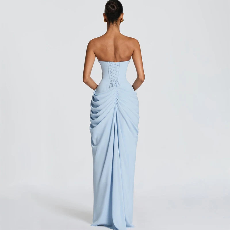 Solid Pleated Strapless Dress