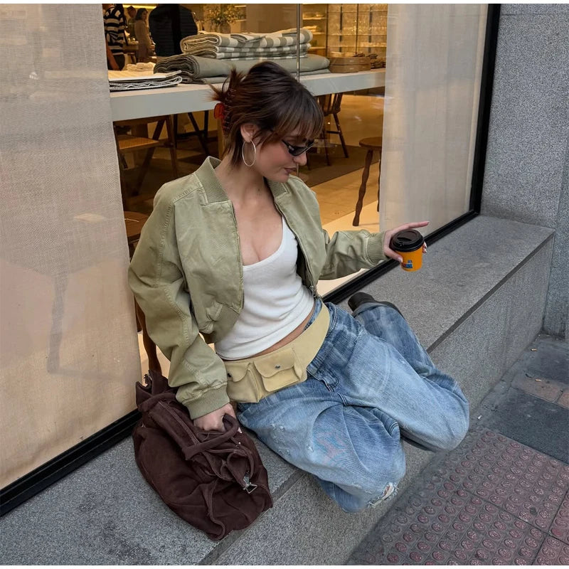Khaki Cropped Bomber