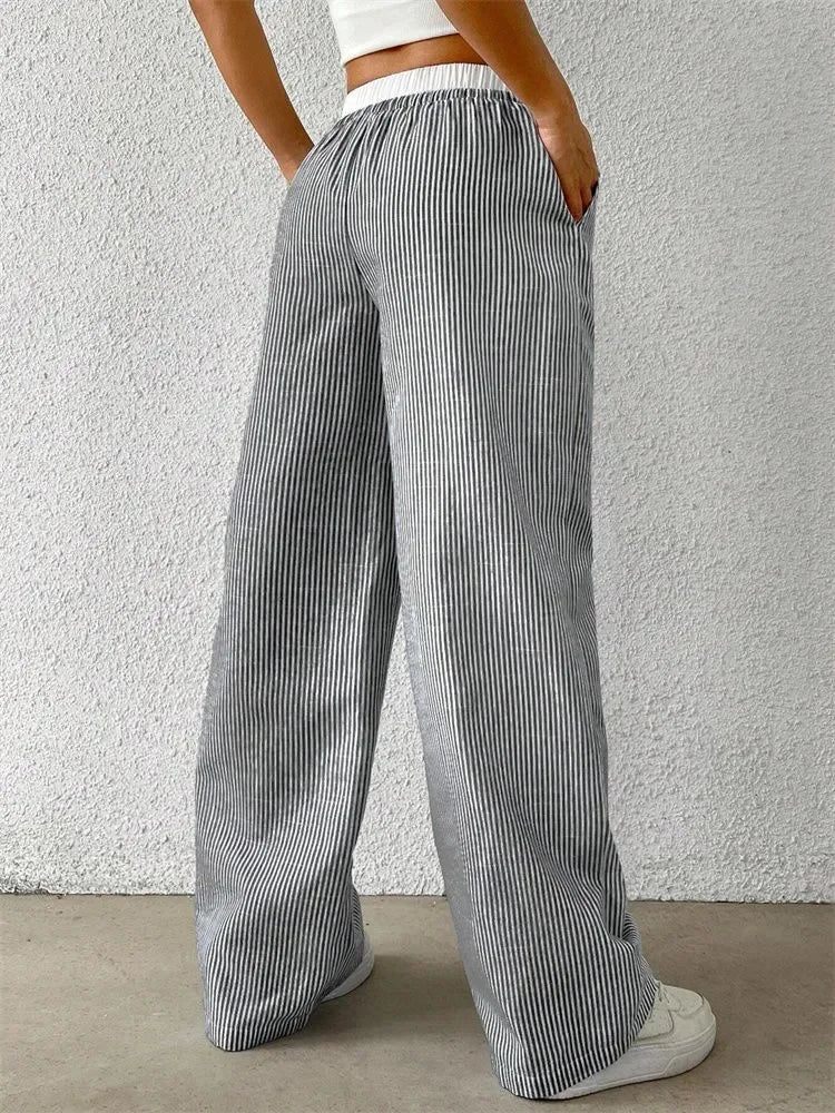 Casual Striped Woven Wide Leg Pants