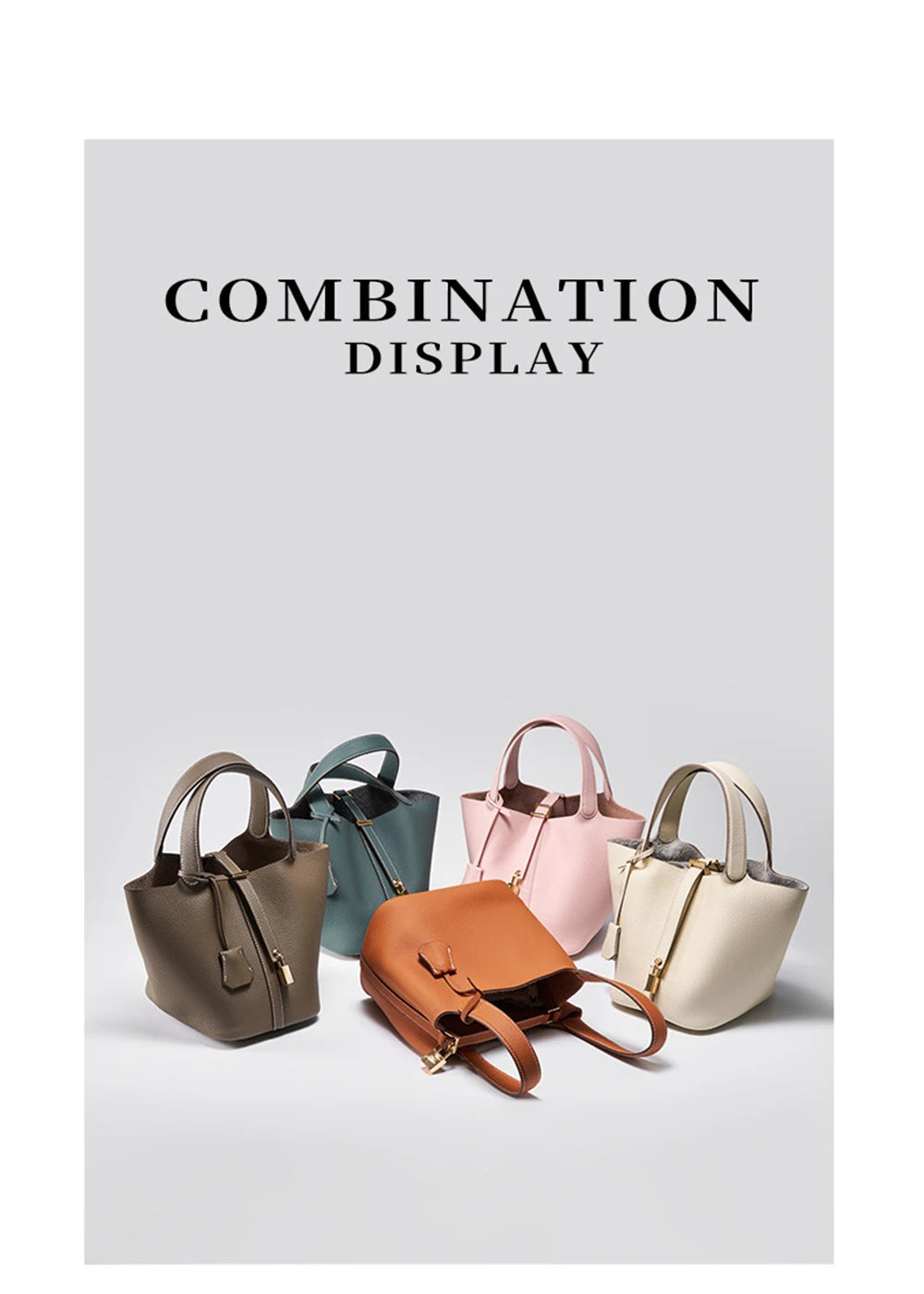 Genuine Leather Bucket Bag with Lock