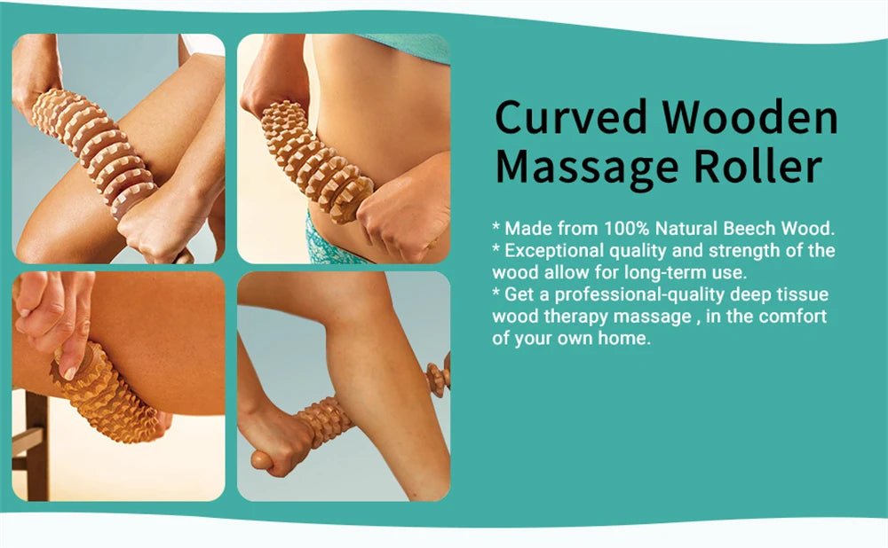 Natural Curved Wooden Massage Roller for Waist and Thigh