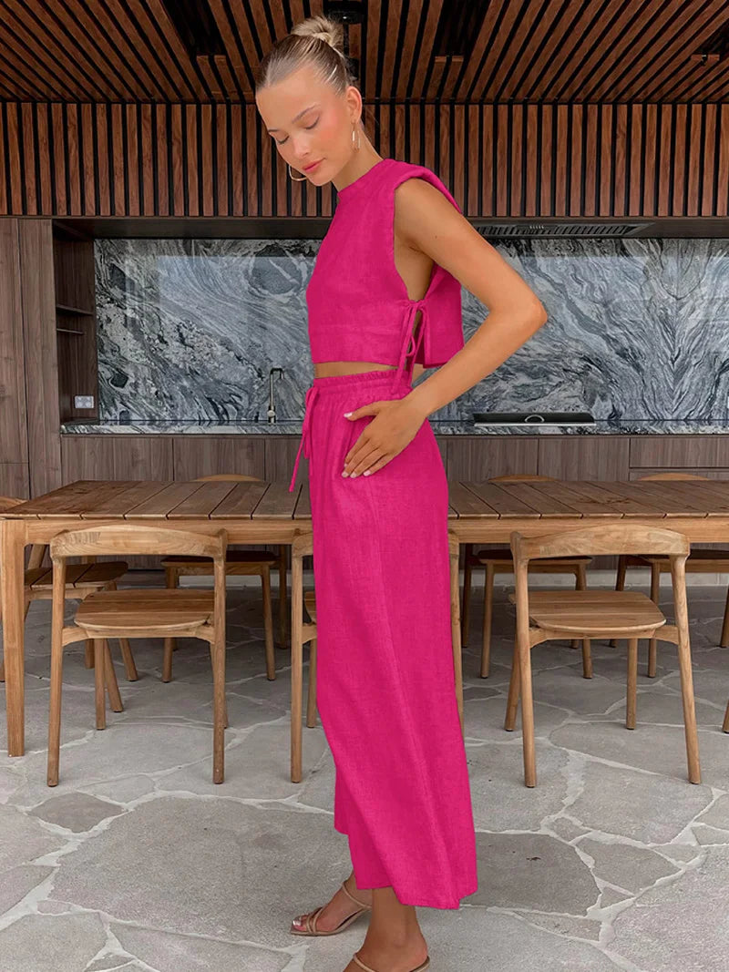 Linen Crop & Pants Set