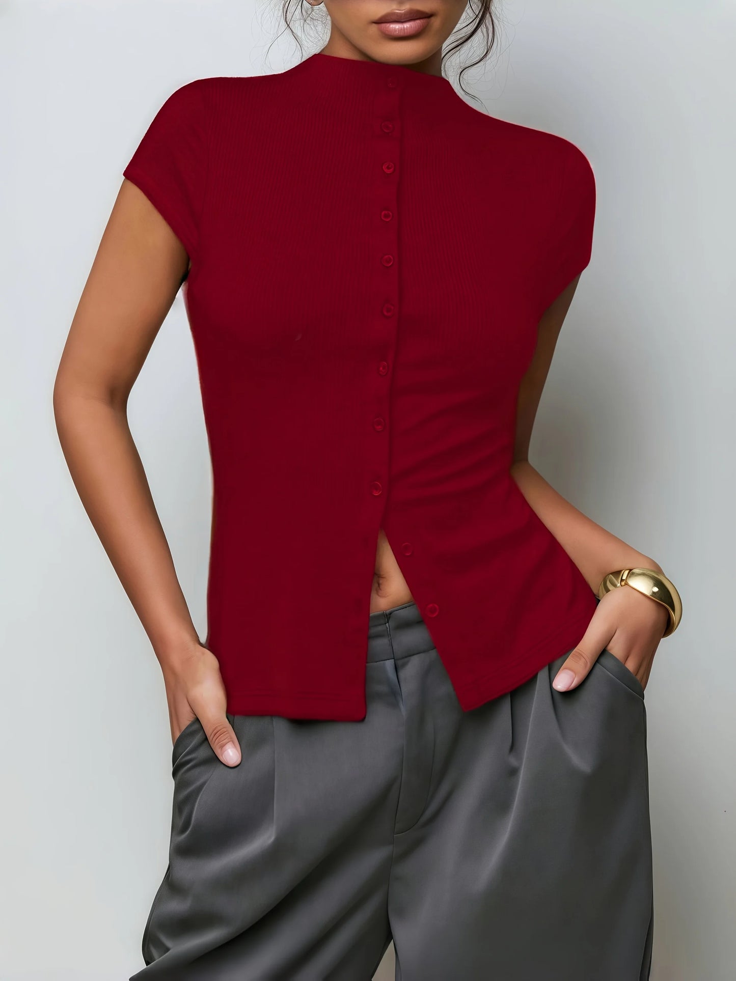 Short Sleeve Turtleneck Button up
