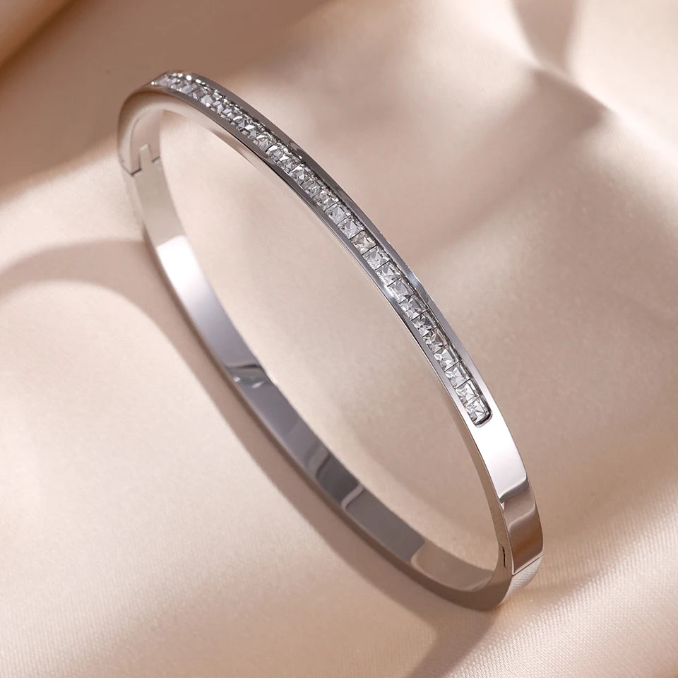 Sparkling Zirconia Stainless Steel Bracelets