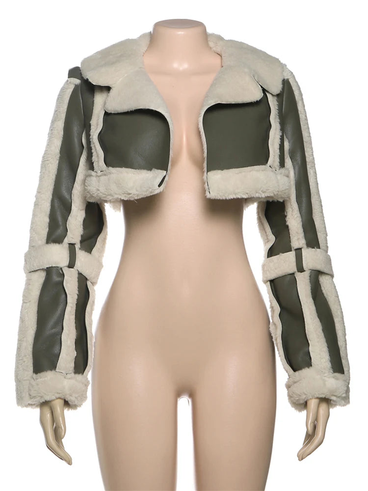 Furry Patchwork Crop Jacket