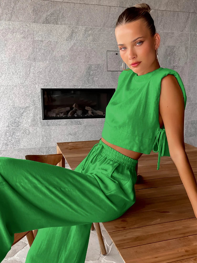 Linen Crop & Pants Set