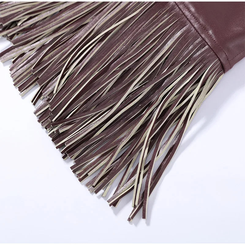 Faux Leather Fringe Halter Top