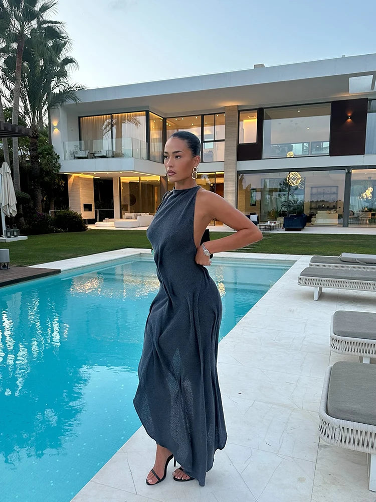 Soft Ruched Halter Maxi Dress