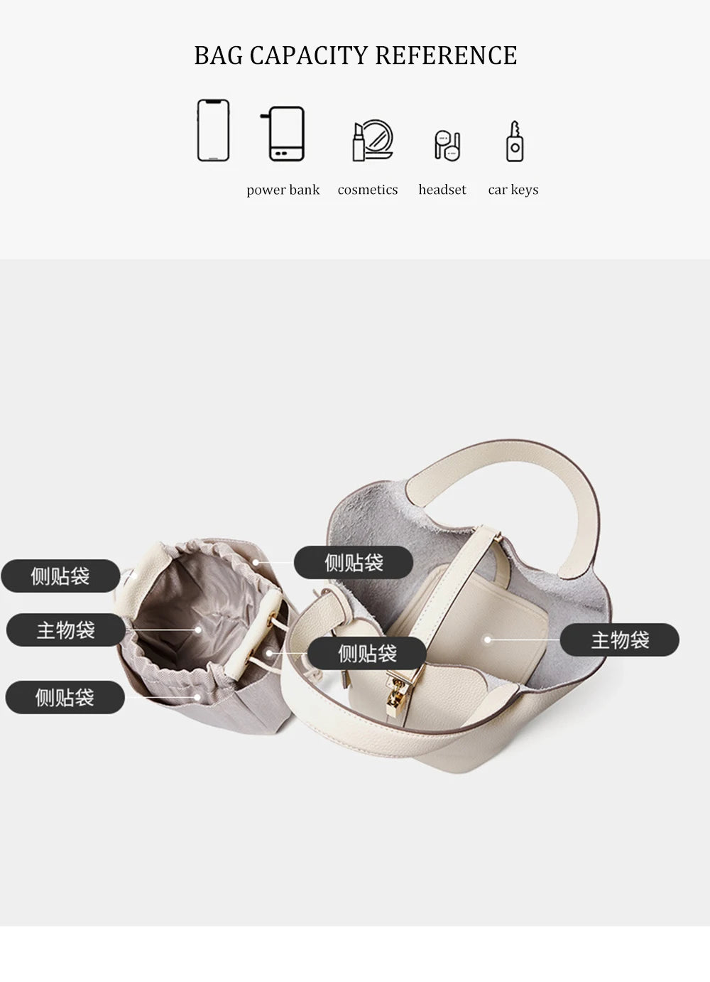 Genuine Leather Bucket Bag with Lock
