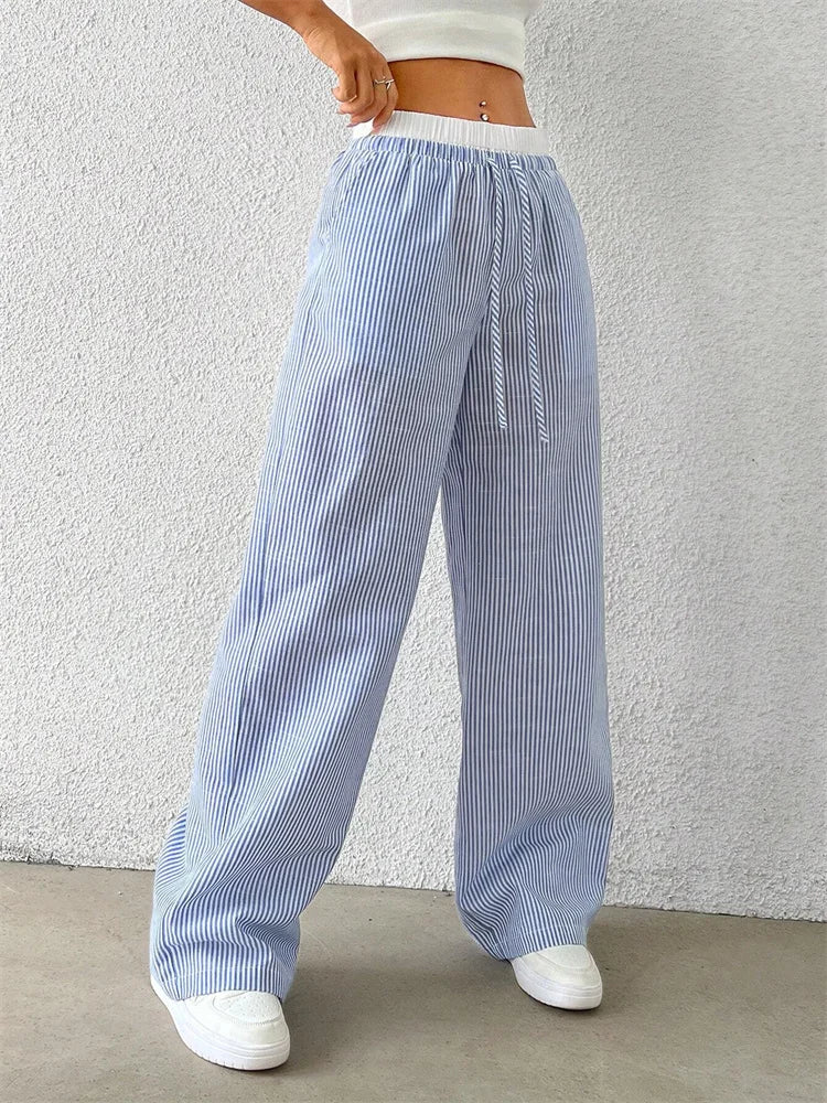 Casual Striped Woven Wide Leg Pants