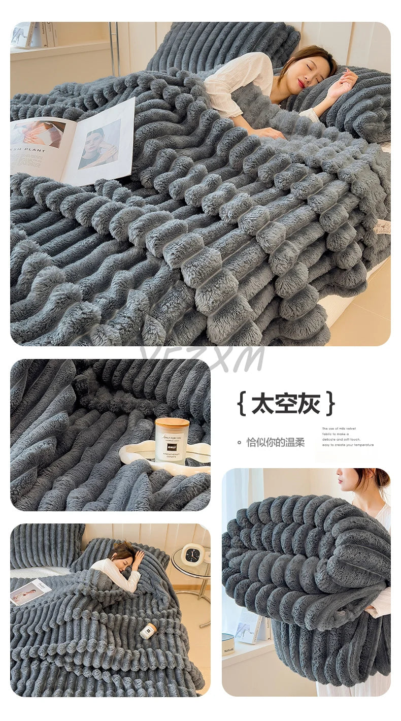 Thickened Wide Striped Flannel Blanket