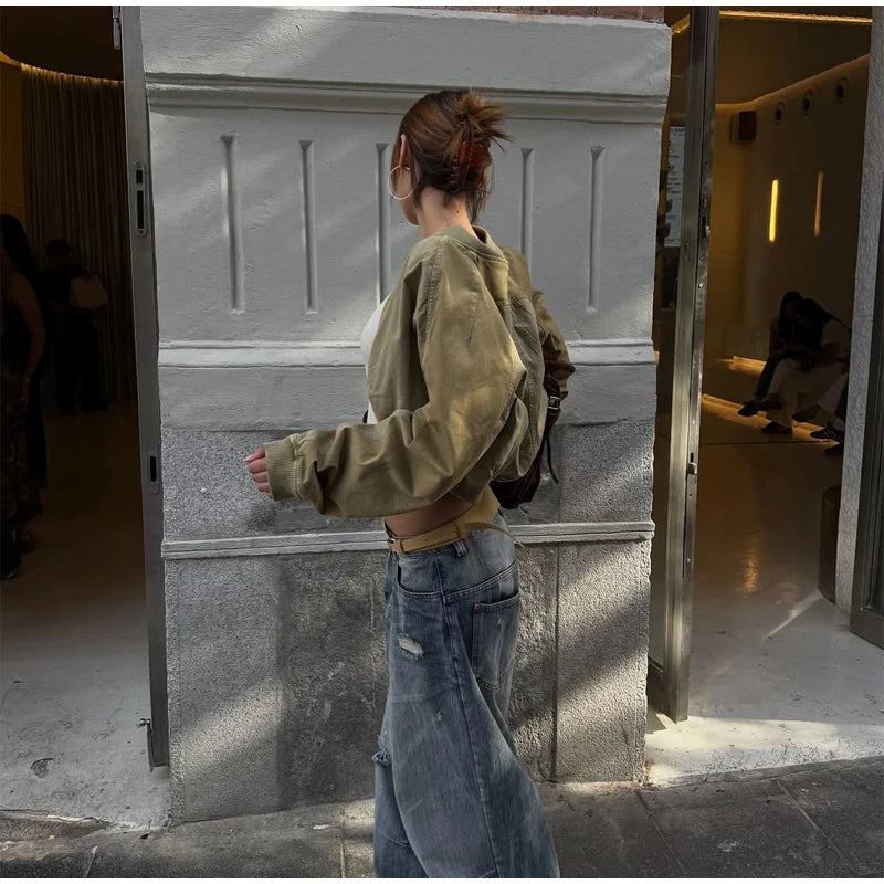 Khaki Cropped Bomber