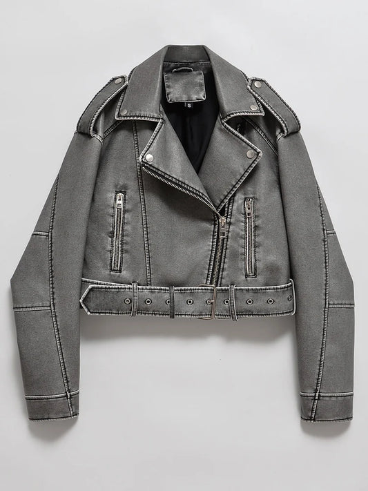 Vintage Washed Crop Faux Leather Jacket
